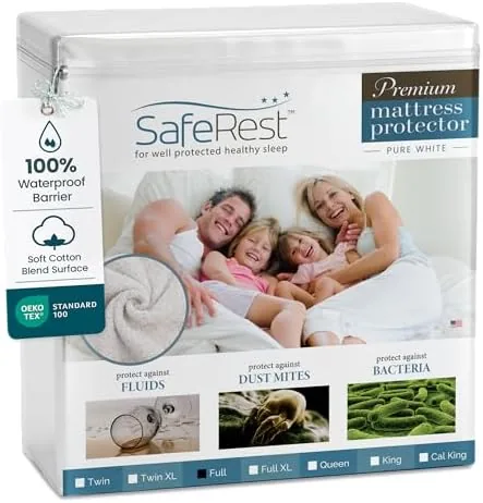 saferest waterproof full size mattress protector fitted with stretchable pockets machine washable cotton blend mattress cover for bed